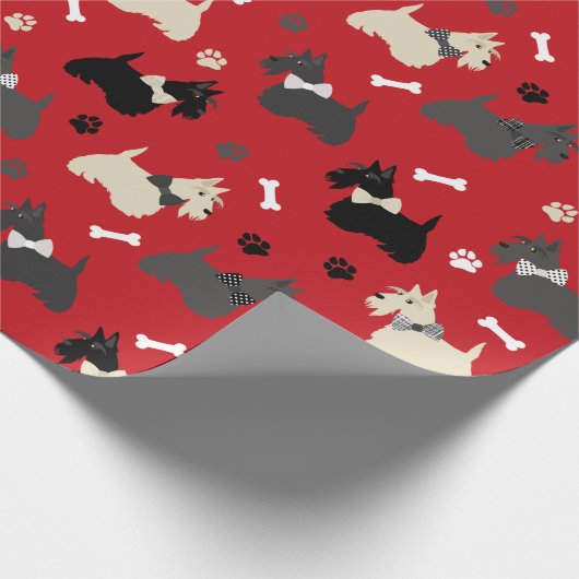 Scottish Terrier Paws and Bones Red Geschenkpapier (Ecke)