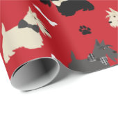Scottish Terrier Paws and Bones Red Geschenkpapier (Rolleneckpunkt)
