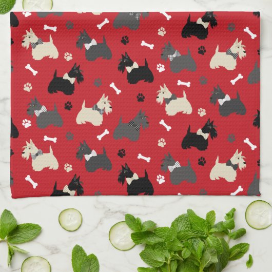 Scottish Terrier Paws and Bones Red Geschirrtuch (Gefaltet)