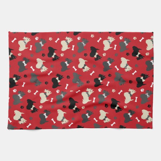 Scottish Terrier Paws and Bones Red Geschirrtuch (Horizontal)