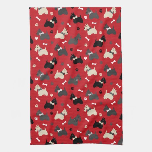Scottish Terrier Paws and Bones Red Geschirrtuch (Vertikal)