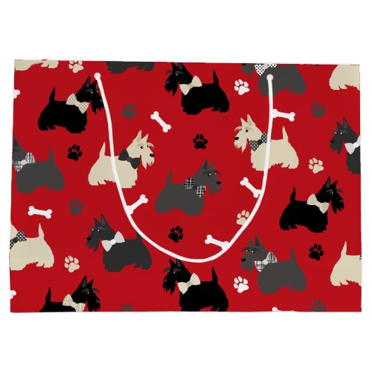 Scottish Terrier Paws and Bones Red Große Geschenktüte (Rückseite)