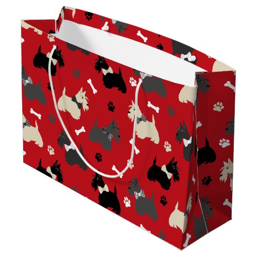 Scottish Terrier Paws and Bones Red Große Geschenktüte (Rückseite Schrägansicht)