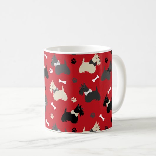 Scottish Terrier Paws and Bones Red Kaffeetasse (VorderseiteRechts)