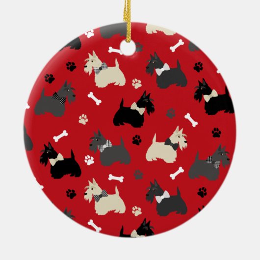 Scottish Terrier Paws and Bones Red Keramik Ornament (Hinten)