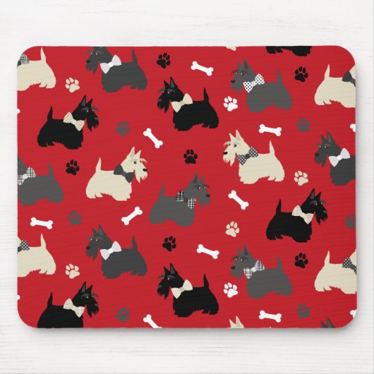 Scottish Terrier Paws and Bones Red Mousepad (Vorne)