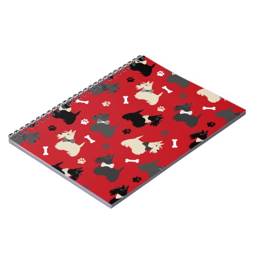 Scottish Terrier Paws and Bones Red Notizblock (Linke Seite)