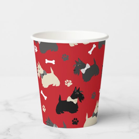 Scottish Terrier Paws and Bones Red Pappbecher (Rückseite)