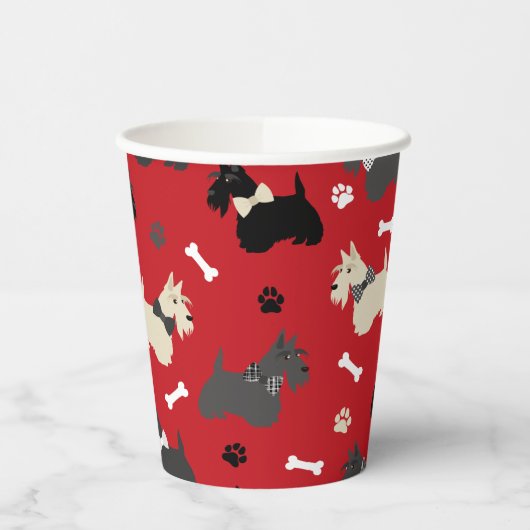 Scottish Terrier Paws and Bones Red Pappbecher (Links)