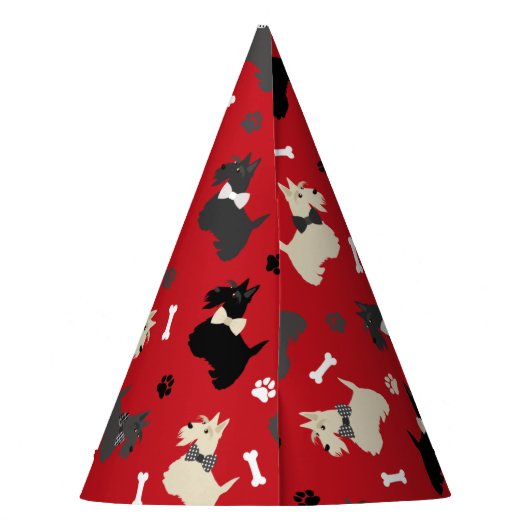 Scottish Terrier Paws and Bones Red Partyhütchen (Rückseite)