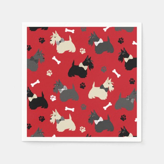 Scottish Terrier Paws and Bones Red Serviette (Vorderseite)