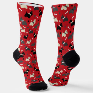 Scottish Terrier Paws and Bones Red Socken