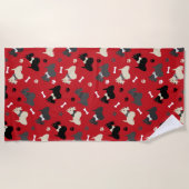 Scottish Terrier Paws and Bones Red Strandtuch (Vorderseite)