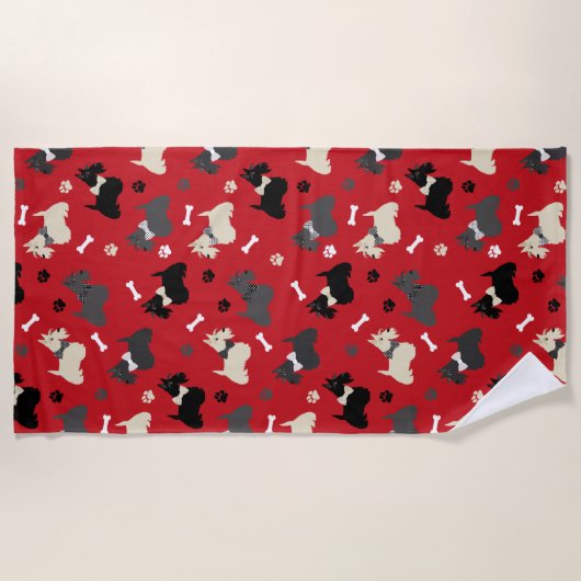 Scottish Terrier Paws and Bones Red Strandtuch (Vorderseite)