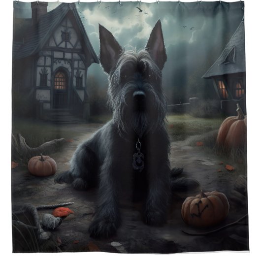 Scottish Terrier Pumpkins Halloween Beängstigend Duschvorhang (Vorderseite)