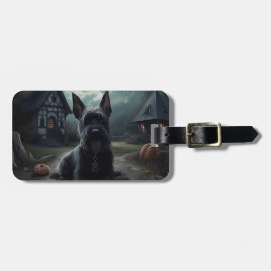 Scottish Terrier Pumpkins Halloween Beängstigend Gepäckanhänger (Vorderseite horizontal)