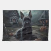 Scottish Terrier Pumpkins Halloween Beängstigend Geschirrtuch (Horizontal)