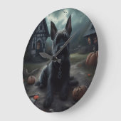 Scottish Terrier Pumpkins Halloween Beängstigend Große Wanduhr (Winkel)