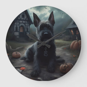 Scottish Terrier Pumpkins Halloween Beängstigend Große Wanduhr