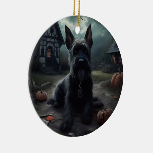 Scottish Terrier Pumpkins Halloween Beängstigend Keramik Ornament (Rechts)