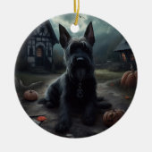 Scottish Terrier Pumpkins Halloween Beängstigend Keramik Ornament (Vorne)