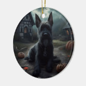 Scottish Terrier Pumpkins Halloween Beängstigend Keramik Ornament (Links)