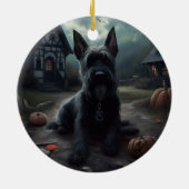 Scottish Terrier Pumpkins Halloween Beängstigend Keramik Ornament (Hinten)