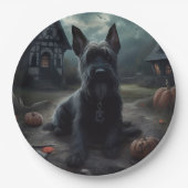 Scottish Terrier Pumpkins Halloween Beängstigend Pappteller (Vorderseite)