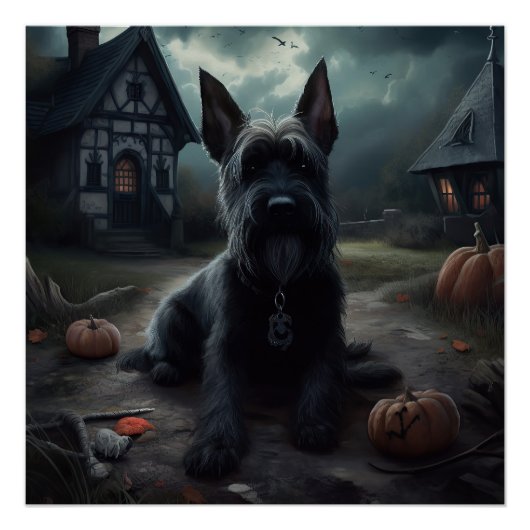 Scottish Terrier Pumpkins Halloween Beängstigend Poster (Vorderseite)