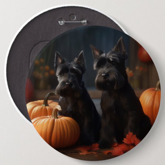 Scottish Terrier Puppy Autumn Delight Pumpkin Button (Vorne & Hinten)