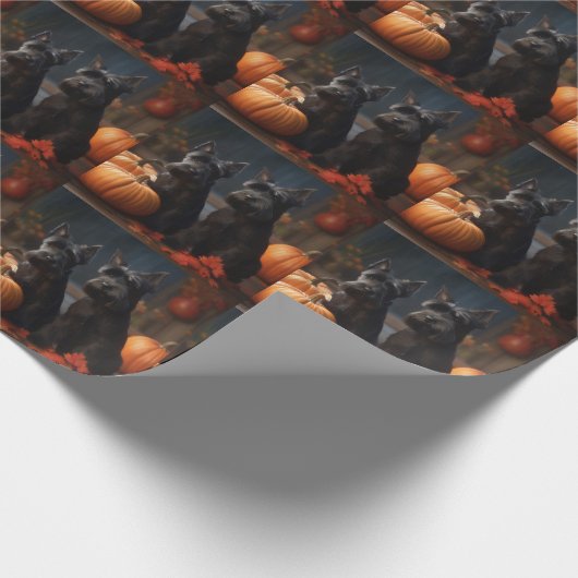 Scottish Terrier Puppy Autumn Delight Pumpkin Geschenkpapier (Ecke)