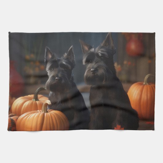 Scottish Terrier Puppy Autumn Delight Pumpkin Geschirrtuch (Horizontal)