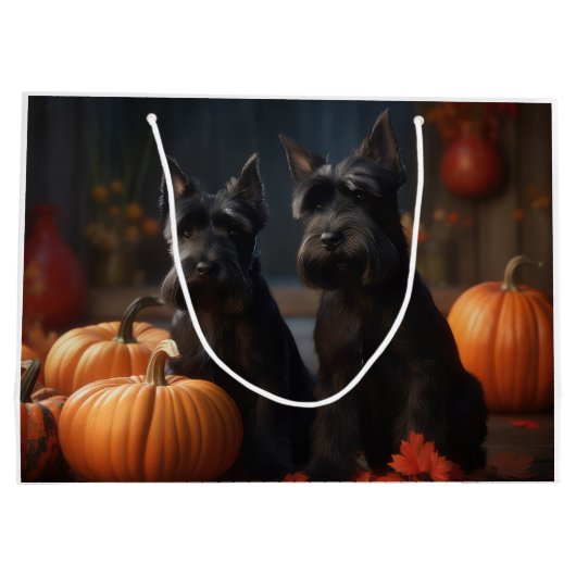 Scottish Terrier Puppy Autumn Delight Pumpkin Große Geschenktüte (Rückseite)