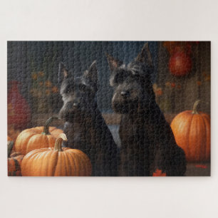 Scottish Terrier Puppy Autumn Delight Pumpkin Puzzle