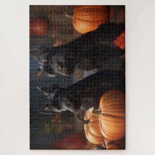 Scottish Terrier Puppy Autumn Delight Pumpkin Puzzle (Vertikal)