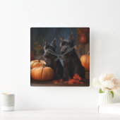 Scottish Terrier Puppy Autumn Delight Pumpkin Quadratische Wanduhr (Zuhause)