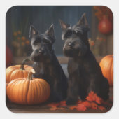 Scottish Terrier Puppy Autumn Delight Pumpkin Quadratischer Aufkleber (Vorderseite)
