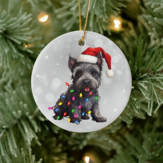 Scottish Terrier Puppy Christmas Lights Keramik Ornament (Baum)