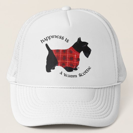 Scottish Terrier Red & Black Kariert Sweater Truckerkappe (Vorderseite)