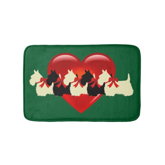 Scottish Terrier/red heart/Kelly/Irish Green Badematte (Vorderseite)