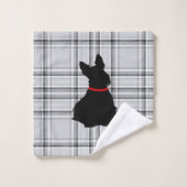 Scottish Terrier/red Kragen/grau kariert/grenzüber Badhandtuch Set (Waschlappen)