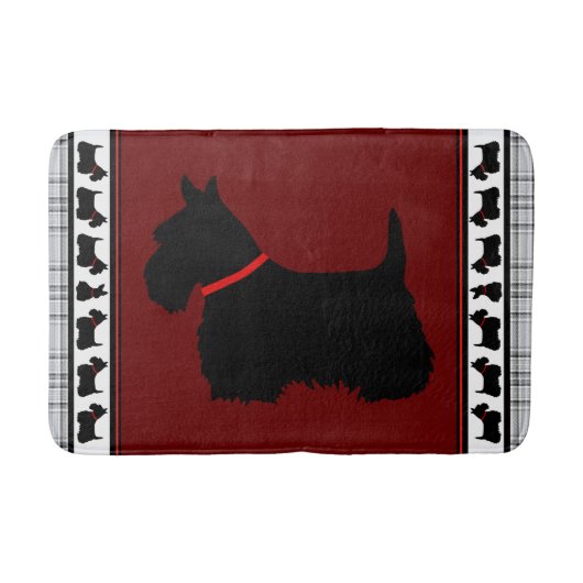 Scottish Terrier/Red Kragen/grau kariert, rot Badematte (Vorderseite)