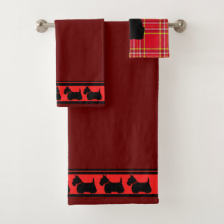 Scottish Terrier/Red Kragen/Red kariert/Grenze Badhandtuch Set