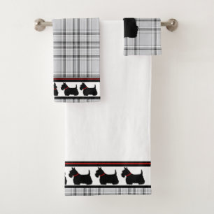 Scottish Terrier/Red Kragen/Red kariert/Grenze Badhandtuch Set