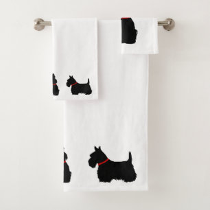 Scottish Terrier/Red Kragen/White - eigene Farbe a Badhandtuch Set
