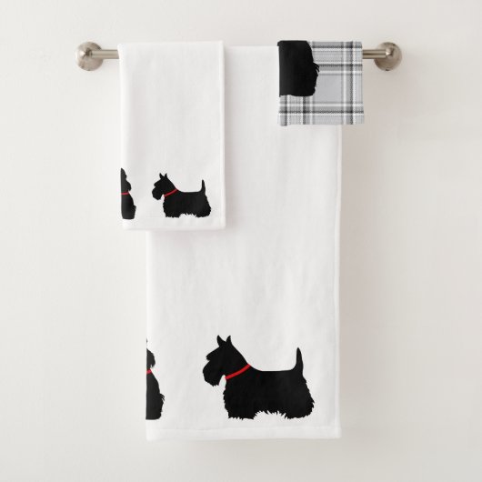 Scottish Terrier/Red Kragen/White - lt grau karier Badhandtuch Set (Insitu)