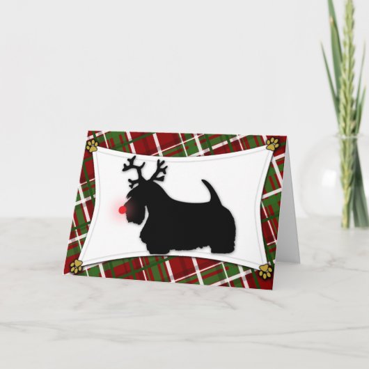 Scottish Terrier Reindeer Weihnachtskarte Feiertagskarte (Vorderseite)