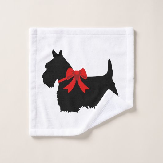 Scottish Terrier/roter Bogen, Weiß oder wählen Badhandtuch Set (Waschlappen)