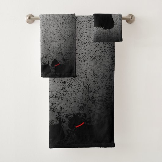 Scottish Terrier, roter Kragen, Granitsilber Badhandtuch Set (Insitu)