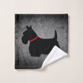 Scottish Terrier, roter Kragen, Granitsilber Badhandtuch Set (Waschlappen)